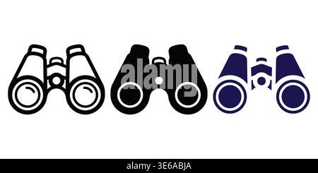 Illustration of three pairs of binoculars in varying styles and colors Vector Camping Icons Stock Vector