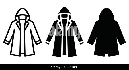 Three styles of winter coats with hoods displayed side by side Vector Camping Icons Stock Vector