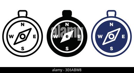 Three distinct styles of classic compass designs displayed side by side Vector Camping Icons Stock Vector