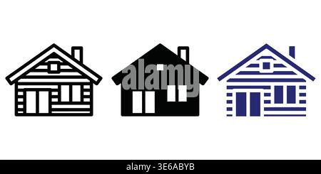 Evolution of a house illustration from log cabin to modern digital design Vector Camping Icons Stock Vector