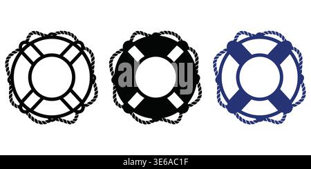 Three life buoys with different color designs and patterns shown side by side Vector Camping Icons Stock Vector
