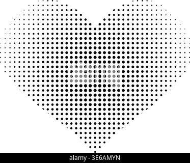 Heart shape with polka dot print. Romantic form with faded halftone texture isolated on white background. Vector graphic illustration. Stock Vector