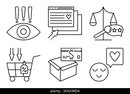 Customer Journey Map black line icon set, editable stroke digital marketing sings, vector monochrome outline symbols Stock Vector