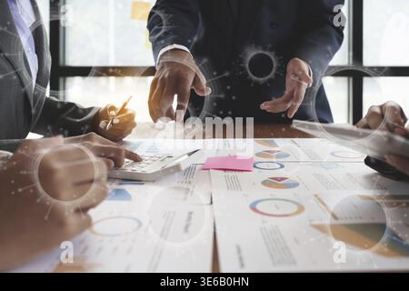 Collaborative process of business team during brainstorming meeting in office Stock Photo