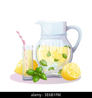 Vector image of a pitcher with a lemon and mint Stock Vector