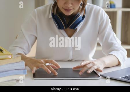 User experience concept. Creative Web Designer sketching application and developing template layout on laptop, framework for digital devices Stock Photo