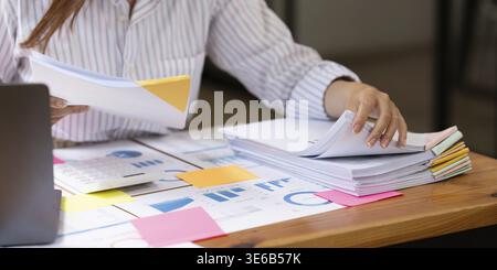 Stack of financial report paper documents for business desk, Business papers for Annual Reports files Stock Photo