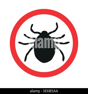 Vector hand drawn mite silhouette in red circle isolated on white background Stock Vector