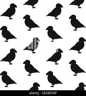 Vector seamless pattern of flat puffin bird isolated on white background Stock Vector