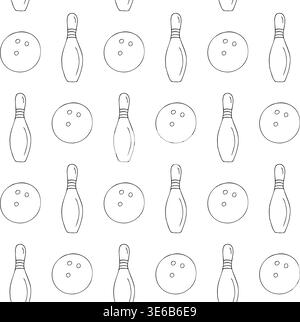 Vector seamless pattern of hand drawn sketch doodle outline bowling isolated on white background Stock Vector