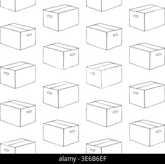 Vector seamless pattern of hand drawn sketch doodle outline cart board box isolated on white background Stock Vector