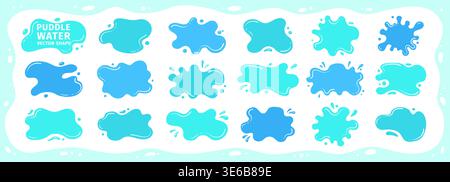 Liquid shapes and frames with uneven wavy edges set. Fluid puddles, splashes, drops, blobs and stains. Rounded organic forms. Smooth glossy blotches, soft spills drips abstract shapes text backgrounds Stock Vector