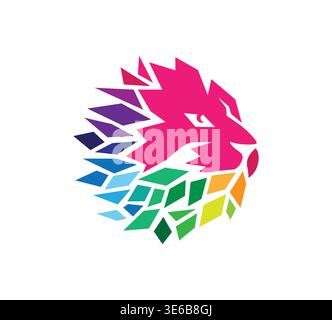 Colorful Creative Geometric Lion Head Symbol Vector Stock Vector