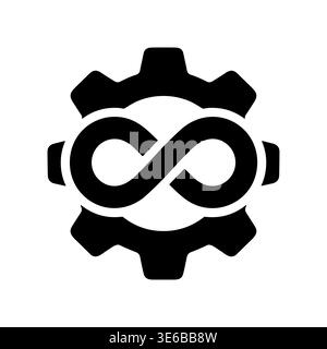 DevOps Icon Silhouette with Gear and Infinity Symbol Stock Vector