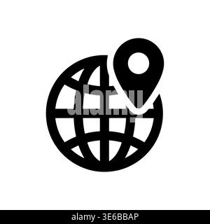 Globe with location pin vector icon illustration in glyph style Stock Vector