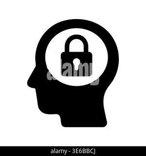 Head silhouette with padlock representing mental security and privacy Stock Vector