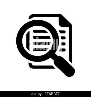 Magnifying glass over document, vector icon in black and white Stock Vector