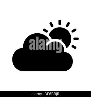 Black Silhouette of Sun Partially Hidden Behind Cloud Icon Stock Vector