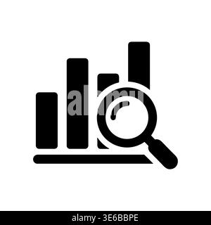 Analysis bar chart with magnifying glass black glyph icon Stock Vector