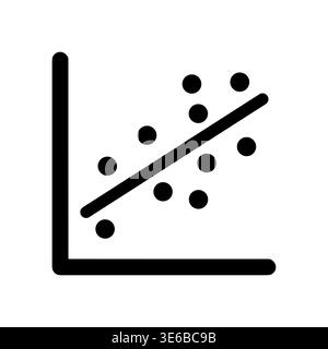 Scatter plot with a regression line, simple black icon Stock Vector