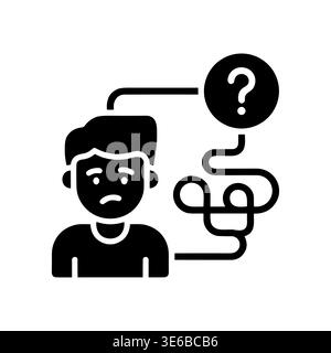 Confused man with question mark, difficult decision, line art Stock Vector