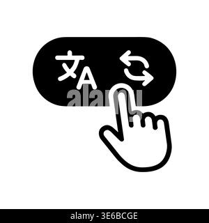 Translation button with hand cursor in black and white glyph Stock Vector