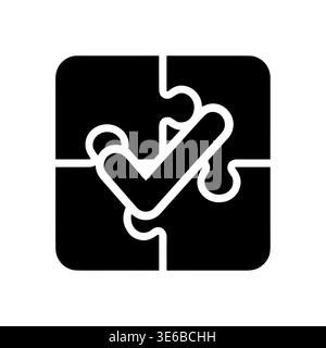 Black and white puzzle with checkmark symbol icon illustration Stock Vector