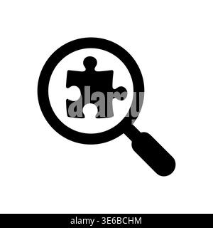 Magnifying glass focusing on a puzzle piece vector icon symbol Stock Vector