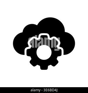 Cloud computing configuration icon, service setting black vector illustration Stock Vector