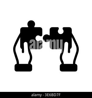 Hands connecting jigsaw puzzle pieces, teamwork, cooperation icon glyph Stock Vector