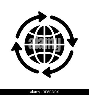 Global Circulation Concept Icon with Arrows, Black and White Style Stock Vector