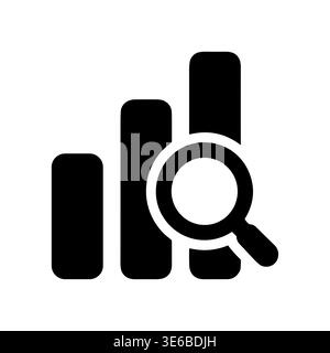 Bar graph and magnifying glass icon analysis black glyph style Stock Vector
