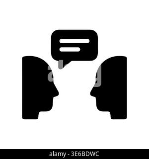 Two heads in conversation with speech bubble icon black glyph Stock Vector