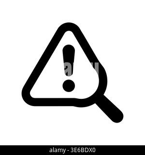 Simple line art of magnifying glass with warning sign inside Stock Vector