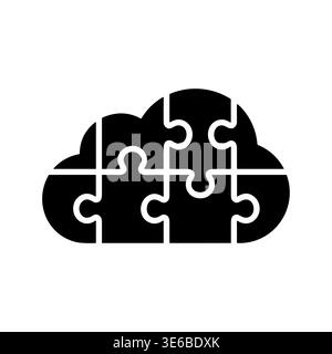 Puzzle Cloud Computing Concept Black and White Vector Illustration Stock Vector