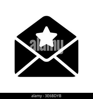 Black and White Starred Envelope Icon Vector Illustration Graphic Stock Vector