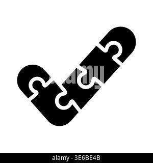 Black checkmark puzzle icon, problem solving, decision making concept Stock Vector