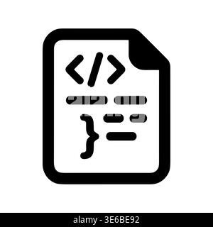 Coding file icon, programming language document, black and white vector Stock Vector