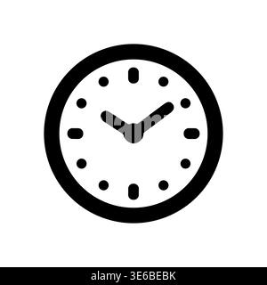 Minimalist Clock Icon Indicating Time, Round Shape, Black and White Stock Vector