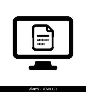 Monitor with Document Icon Showing on Screen, Vector Illustration Stock Vector