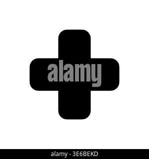 Black rounded plus sign icon on white background illustration Stock Vector