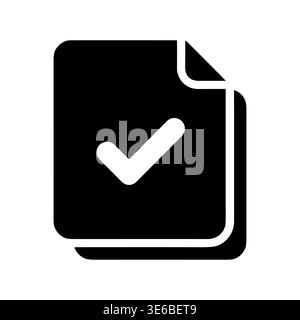 Document with Check Mark Icon in Glyph Style Vector Stock Vector