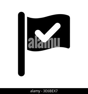Black flag with a checkmark icon in glyph style Stock Vector