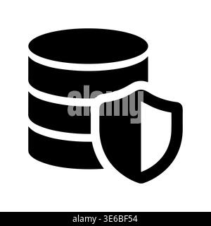 Database server with security shield, data protection vector glyph icon Stock Vector