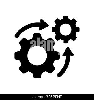 Black Gears Rotating with Arrows, Business Process, Vector Icon Stock Vector