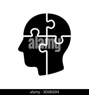 Head silhouette with puzzle pieces, problem solving simple icon Stock Vector