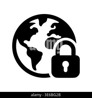 Global data protection, secure internet connection, cyber security black glyph icon Stock Vector