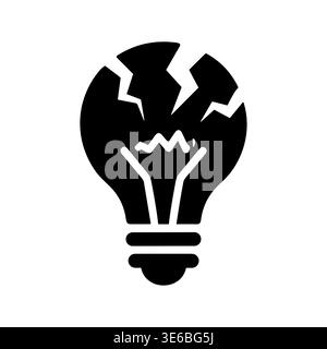 Broken light bulb icon, crack in lightbulb, black and white Stock Vector