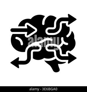 Brain with arrows showing information processing black glyph icon Stock Vector