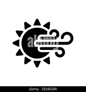 Windy weather glyph icon, wind blowing from the sun Stock Vector